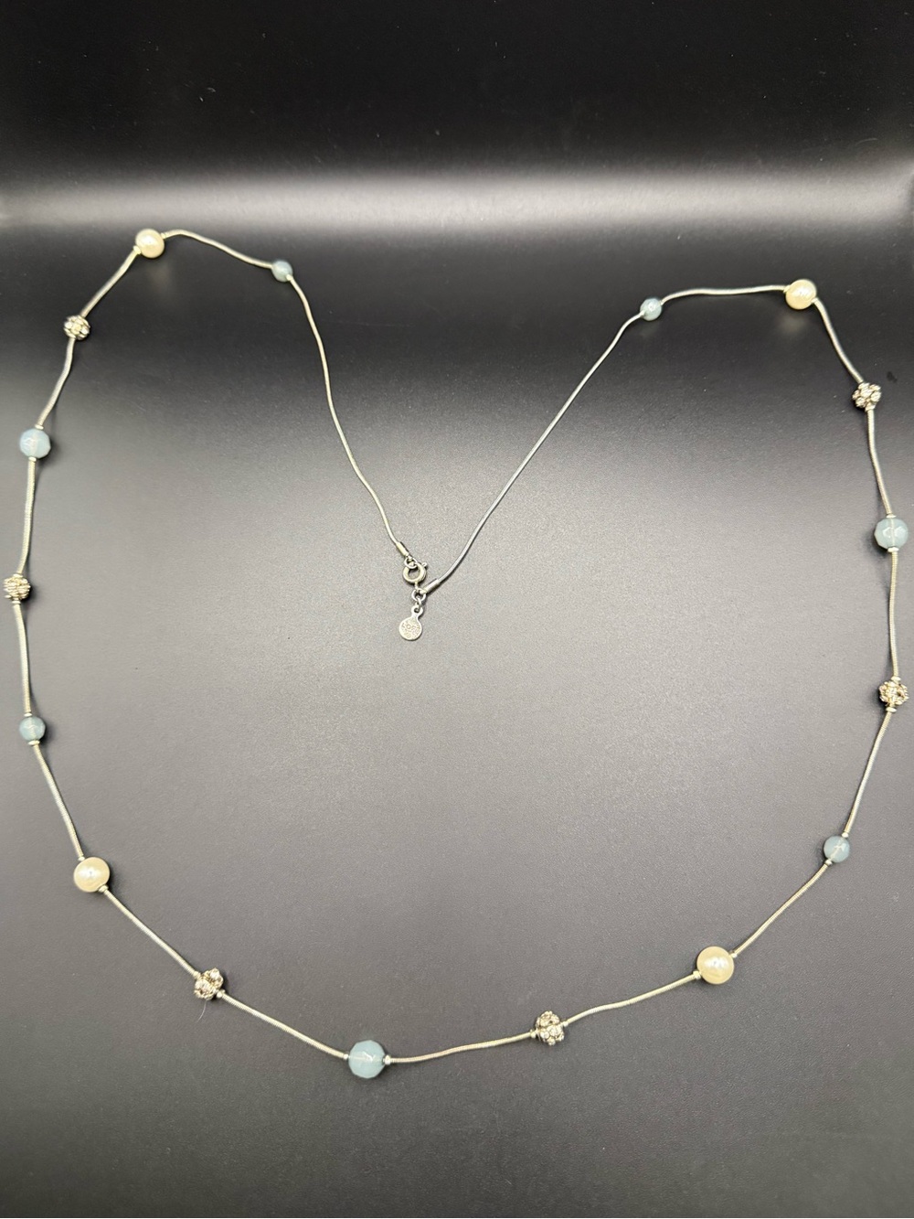 Loft Long Strand Silver Tone and Blue Faux Pearl Beaded Necklace
